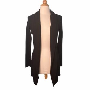 Black Textured Open Front Long Cardigan CC13